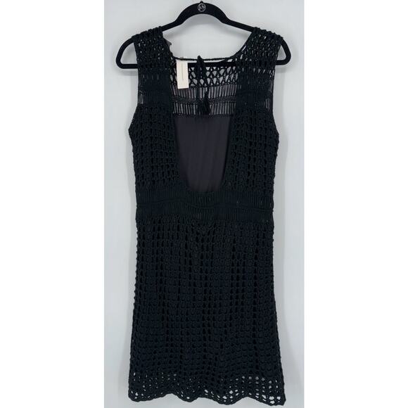NEW Anthropologie Line & Dot Crochet Dress Black Large Lined Cut Out Back Accent - Picture 4 of 9